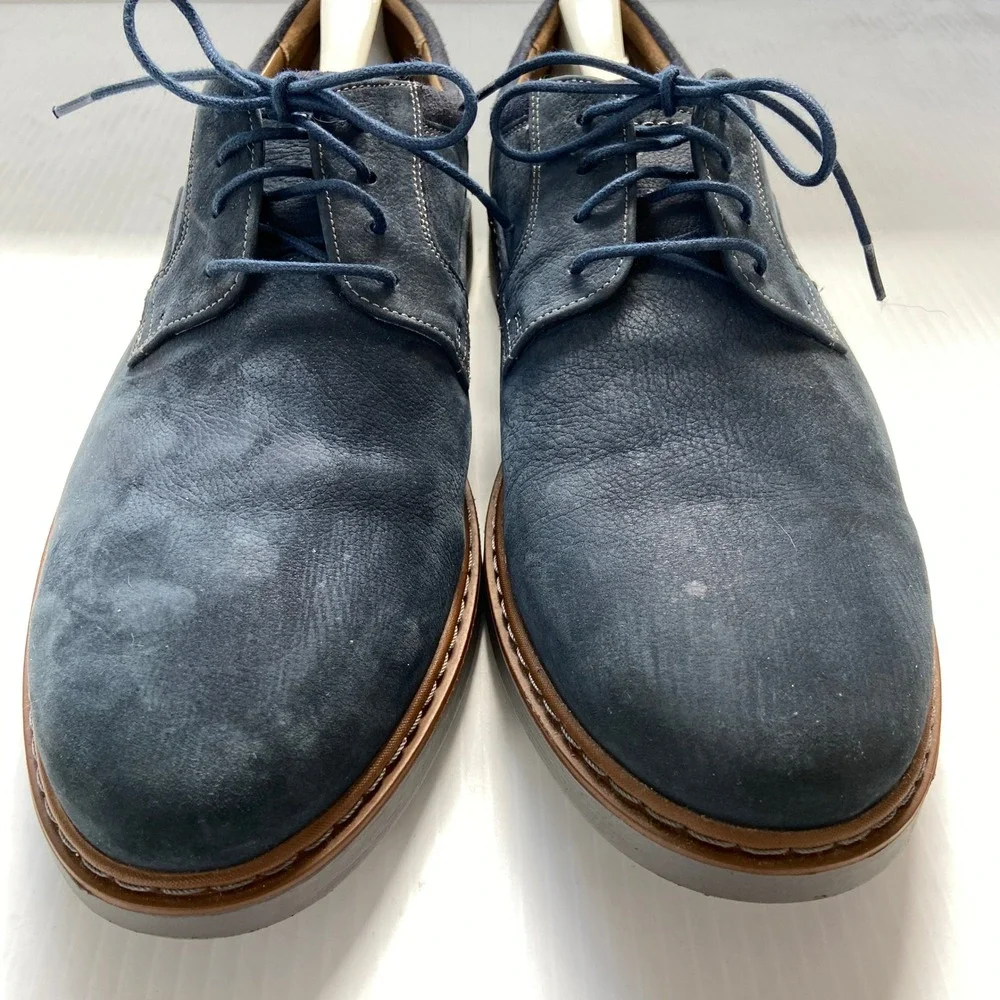 Clarks Unstructured Geo Lace Up Navy Blue Nubuck Oxford Plain Toe Shoes Men 10.5